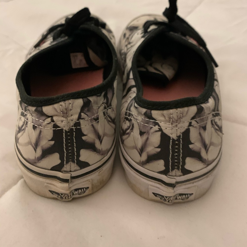 Black and White Floral Rose Vans Classics - Picture 2 of 4